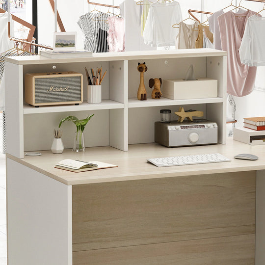 Reception Desk Wood Front Counter Table W/ Lockable Storage by