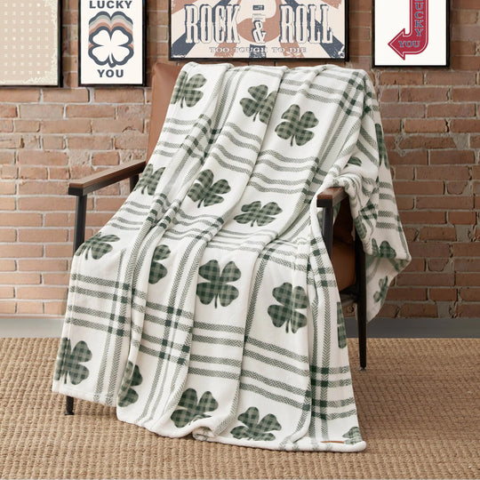 Lucky Clovers Plush Throw Blankets