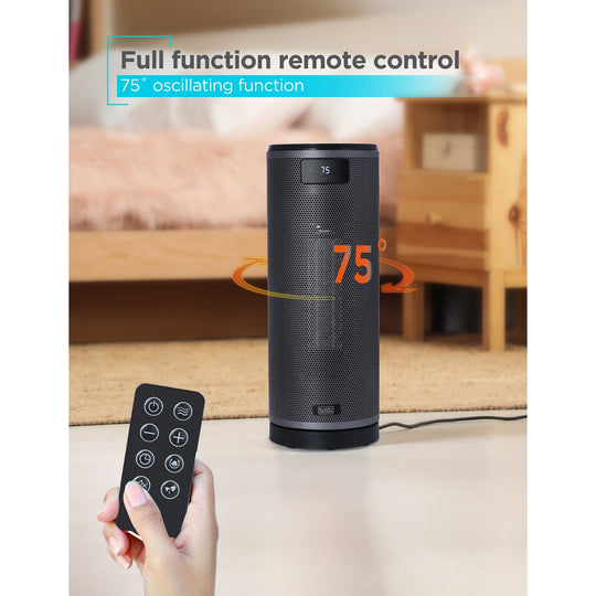 Ceramic Oscillating Tower Heater with Remote Control, Space Heater with Digital LED Display, Black