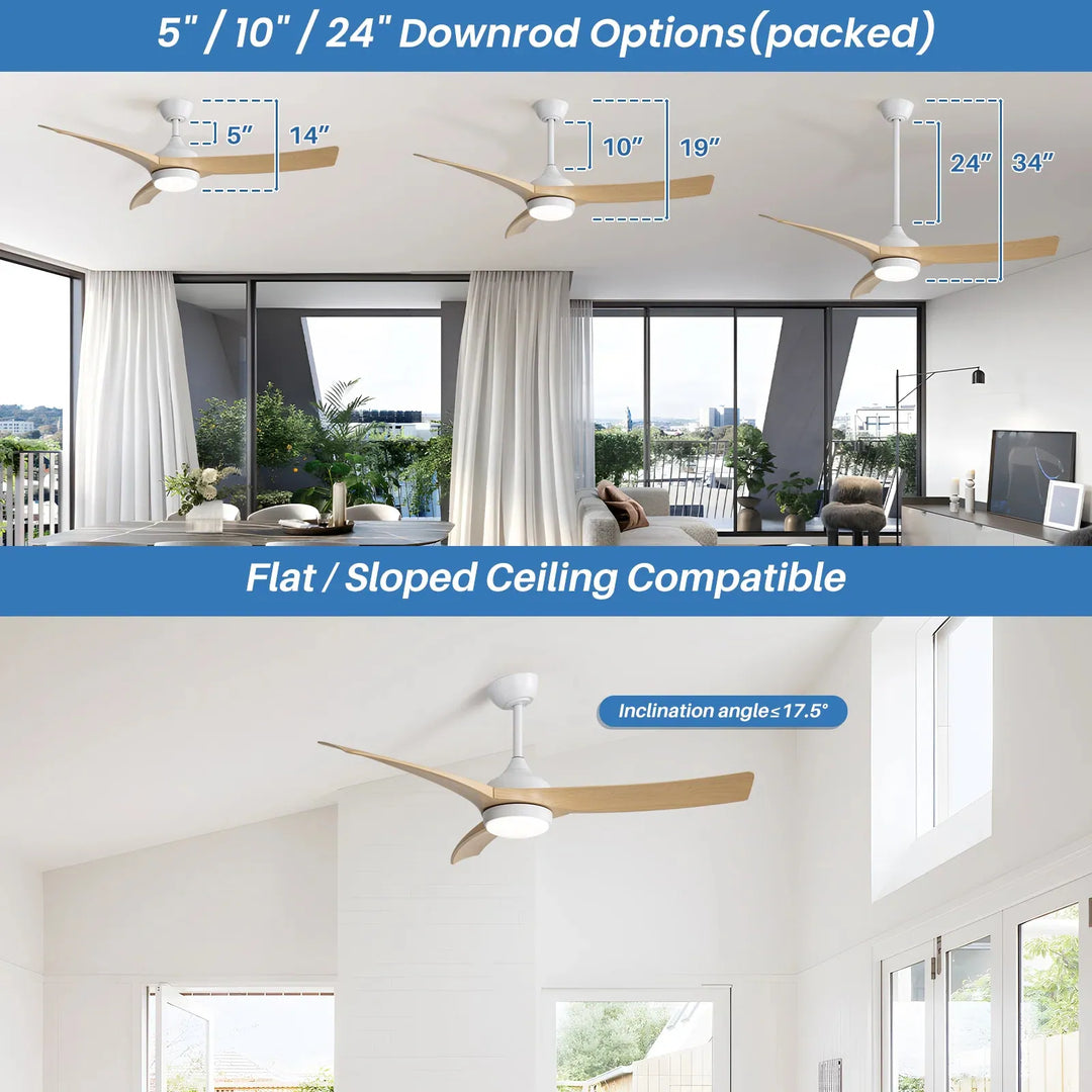 Sofucor 52/60 Inch Ceiling Fan with Integrated LED Light and Remote Control Quiet DC Motor