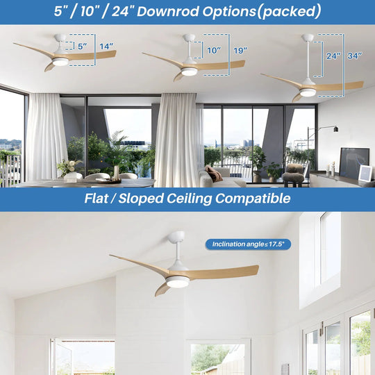 Sofucor 52/60 Inch Ceiling Fan with Integrated LED Light and Remote Control Quiet DC Motor