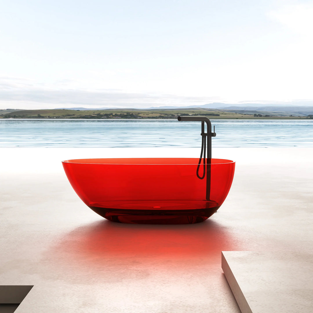 59" or 67" Stone Resin Oval Freestanding Bathtub, Soaking Tub with Pop up Drain