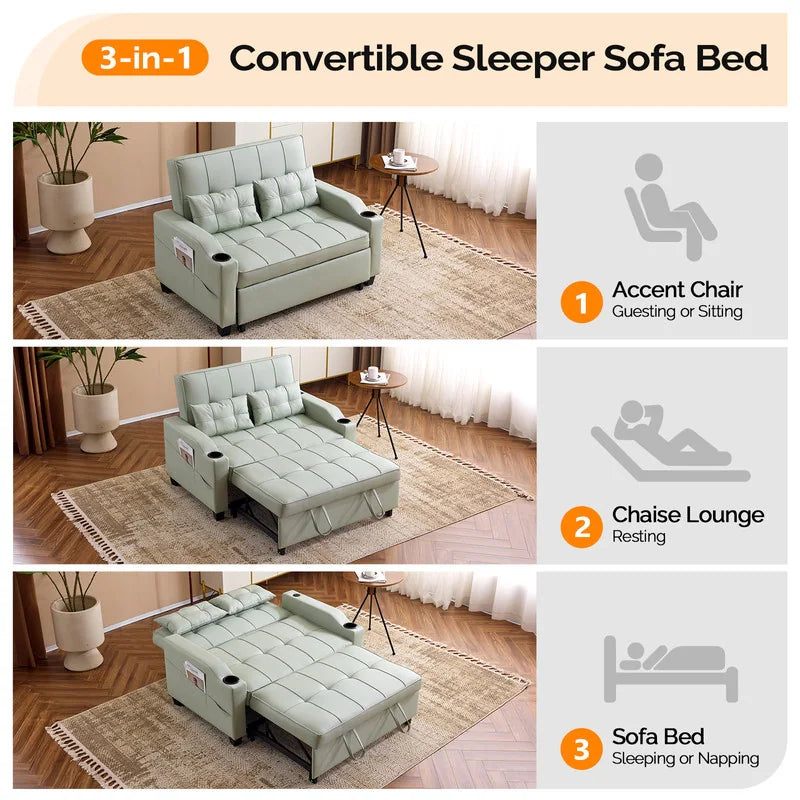 Tufted Upholstered Leather Sleeper Sofa Bed