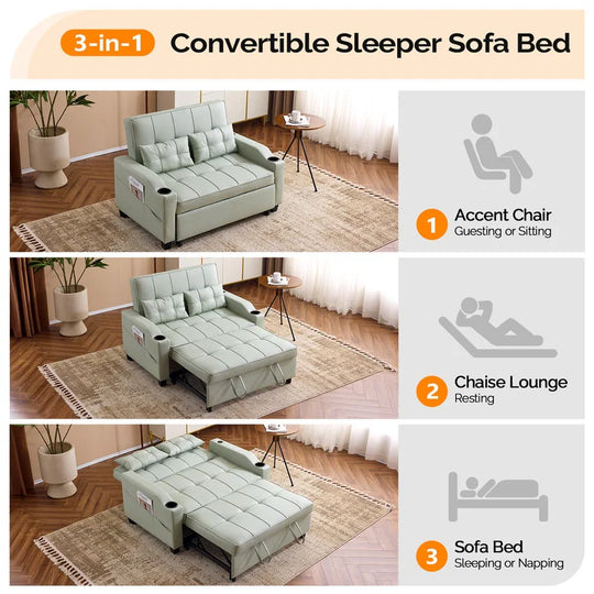 Tufted Upholstered Leather Sleeper Sofa Bed