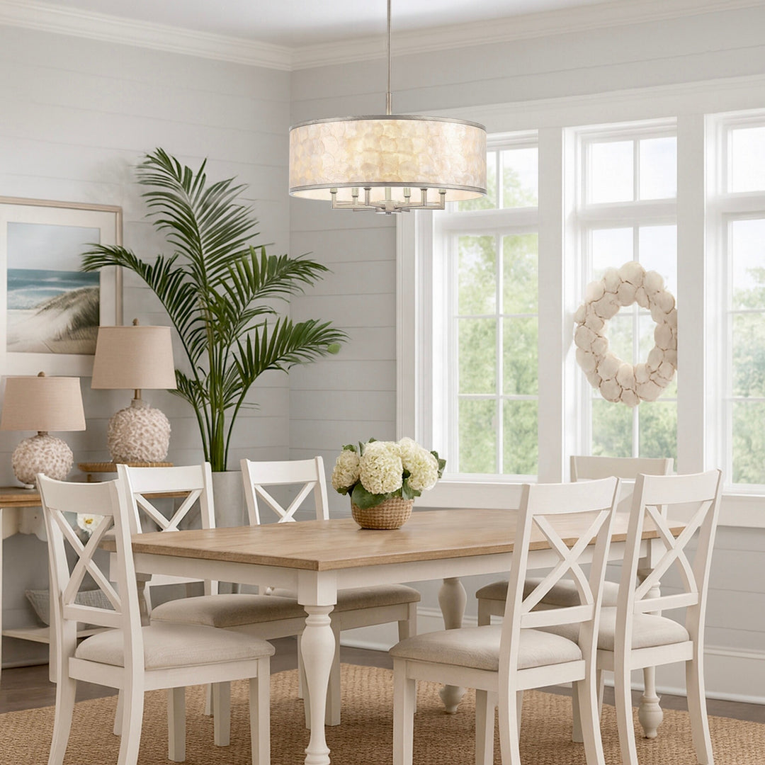 Getledel 24-Inch 6-Light Capiz Shell Drum Chandelier