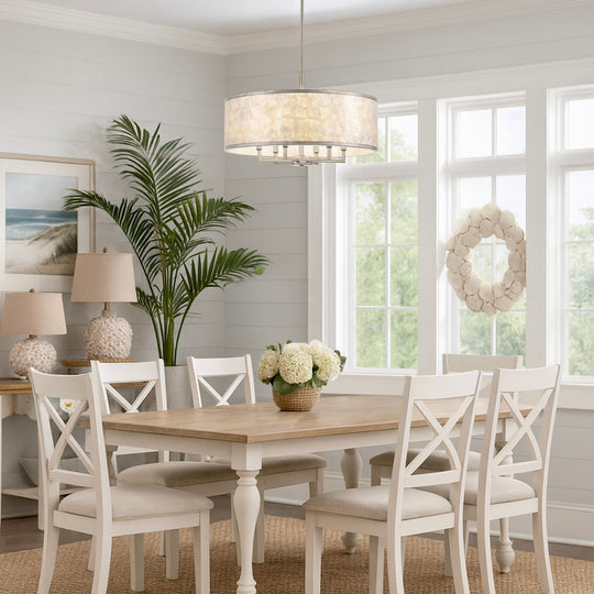 Getledel 24-Inch 6-Light Capiz Shell Drum Chandelier