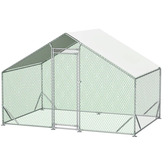 Ceilidh Metal Chicken Run Coop, Walk-In Poultry Cage with Waterproof & Anti-Uv Cover Lockable Door Design