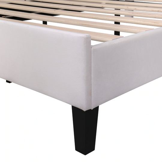 Upholstered Platform Bed with Flower Pattern Velvet Headboard