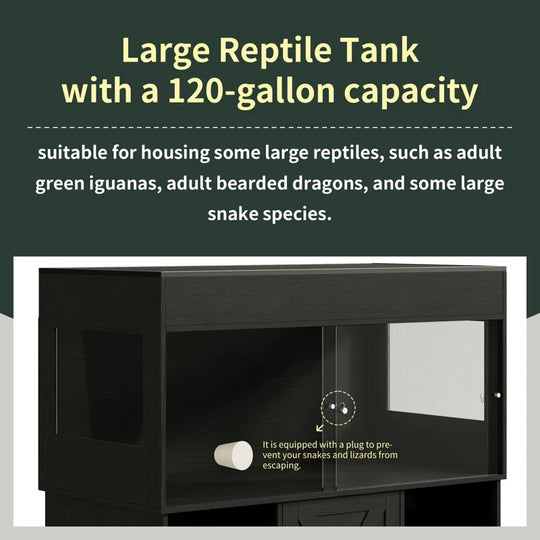 Reptile Tank with Stand, Terrarium Tank with Storage Cabinet, for Lizards, Skinks, Snakes, Sliding Acrylic Doors, Mesh Top, Built-In Power Outlet Px02Rtw