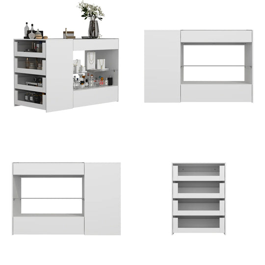 HOMELAVY Glass-Top Closet Organizer White Dressing Island Ample Storage Dresser Cabinets