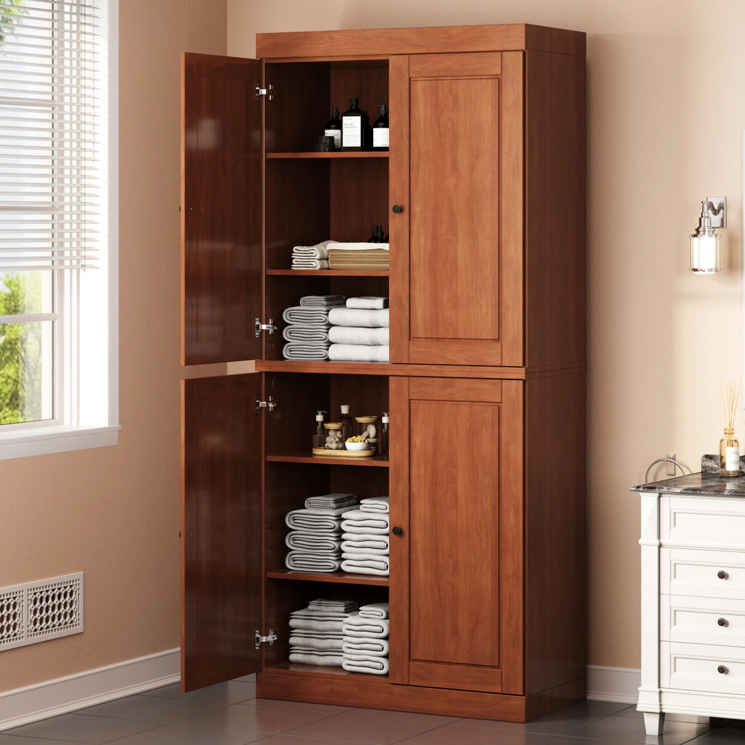 100% Solid Wood Bathroom & Laundry Storage Cabinet, Raised Panel Doors, Adjustable Shelves, 32" Wide, 71.5" Tall