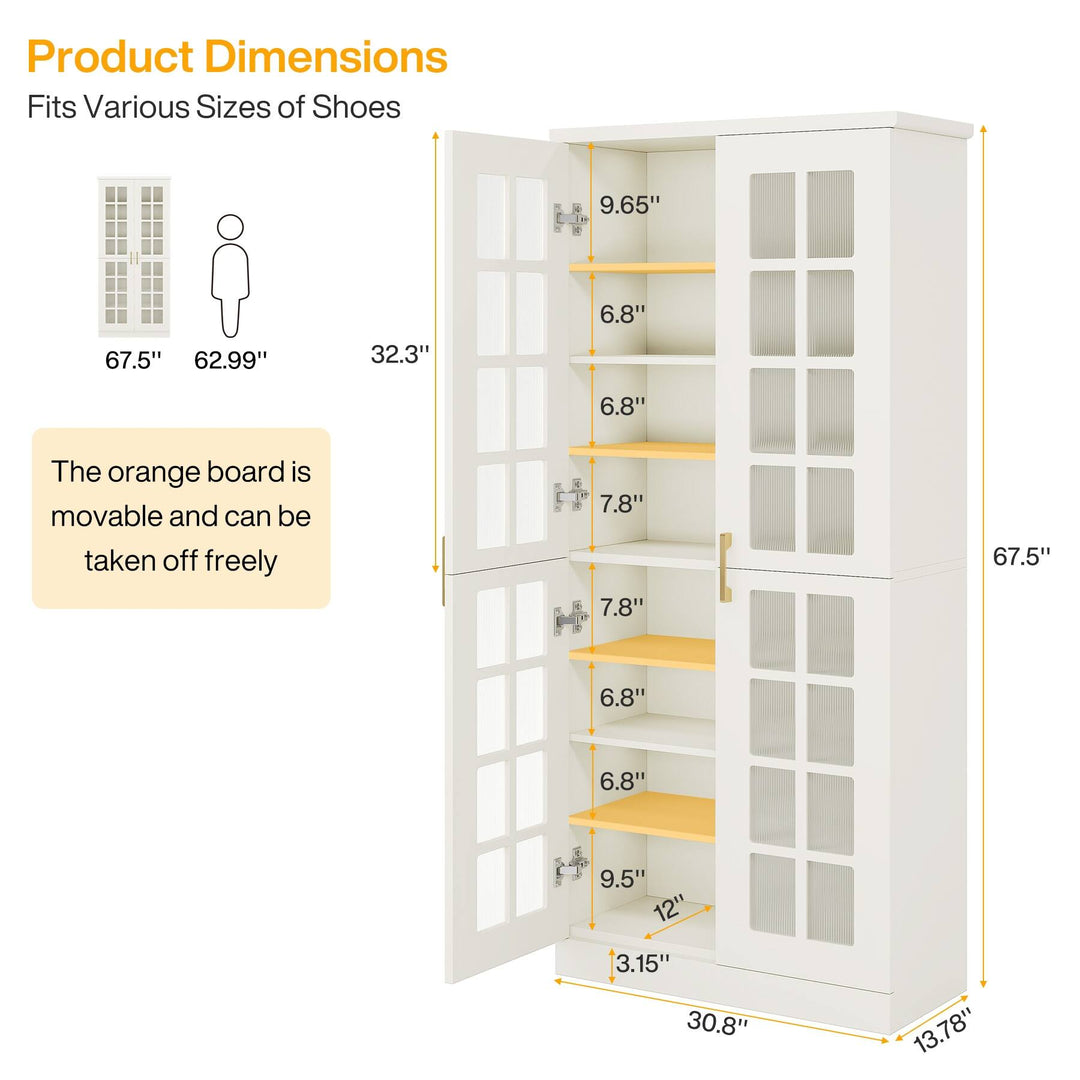 8-Tier Modern Shoe Storage Cabinet with Doors and Adjustable Shelves