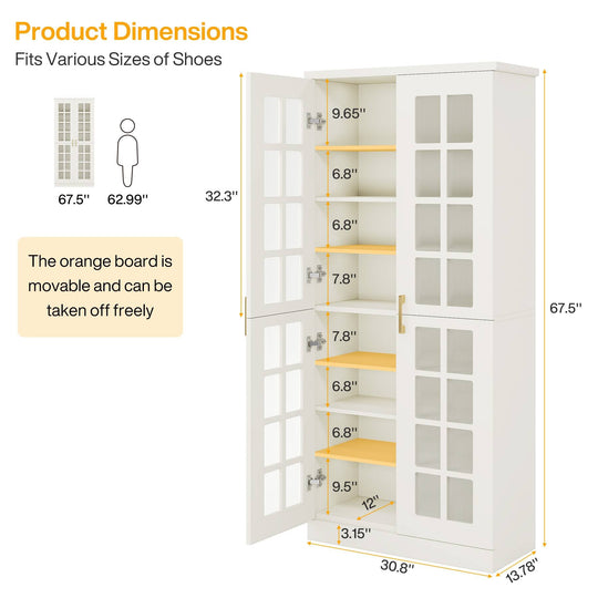 8-Tier Modern Shoe Storage Cabinet with Doors and Adjustable Shelves