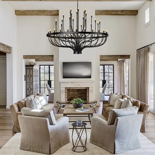 Modern Farmhouse Candle Chandelier Black Large Wagon Wheel Chandeliers