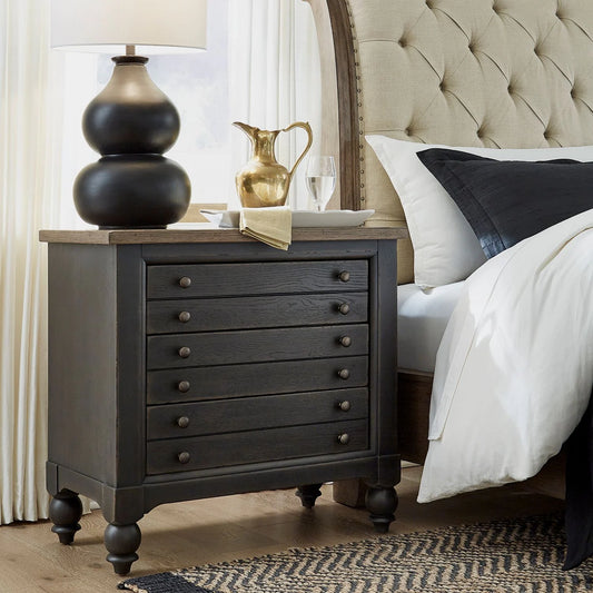 Americana Farmhouse Black Bedside Chest with Charging Station