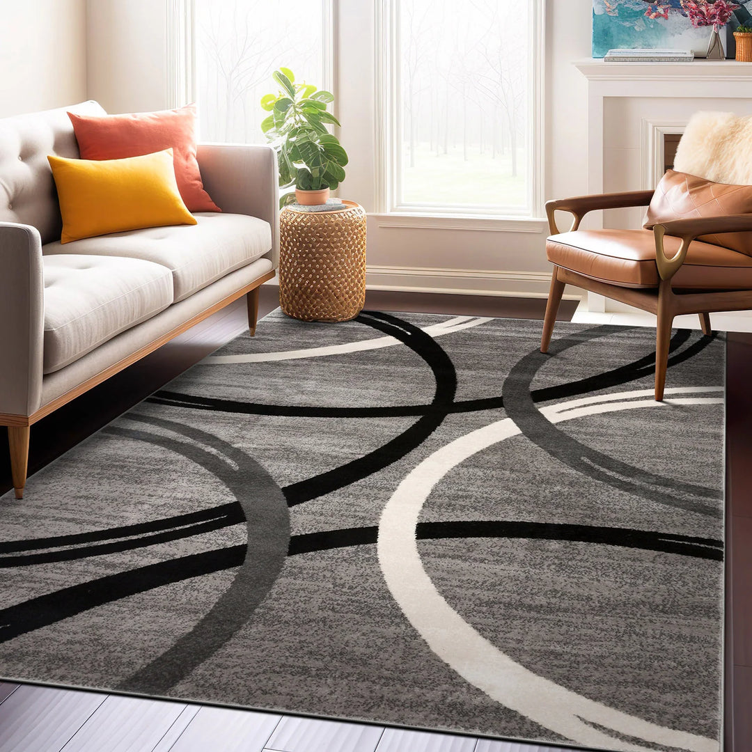 Contemporary Abstract Circles Design Area Rug