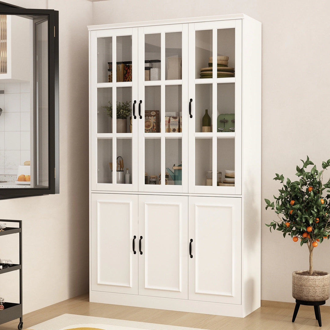 78.7"H Combo Buffet Sideboard White Curio Bookcase Cabinet Glass Door