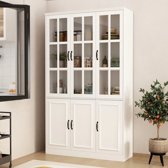 78.7"H Combo Buffet Sideboard White Curio Bookcase Cabinet Glass Door