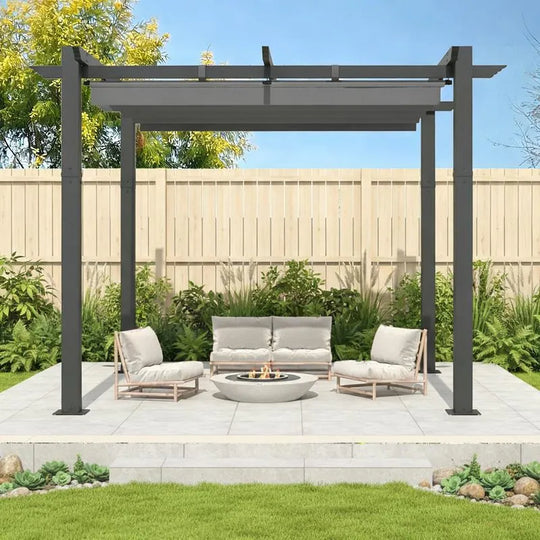10' X 13' Outdoor Pergola with Retractable Canopy, Heavy-Duty Metal Frame and Adjustable Patio Shade Roof