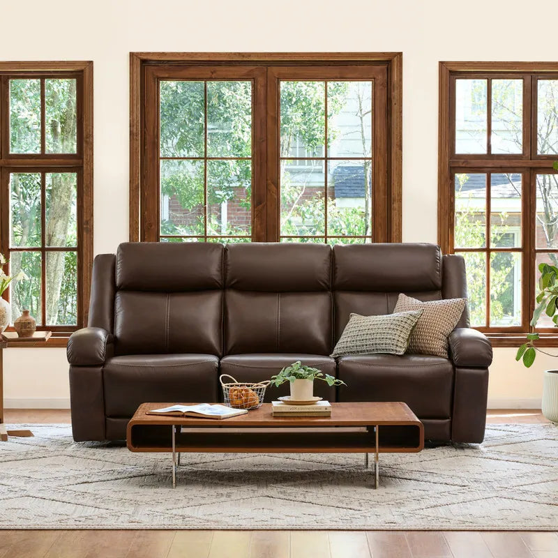 Hadlee Genuine Leather Reclining Sofa with Multi-Function Console.