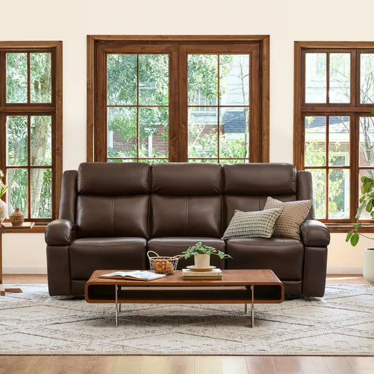 Hadlee Genuine Leather Reclining Sofa with Multi-Function Console.