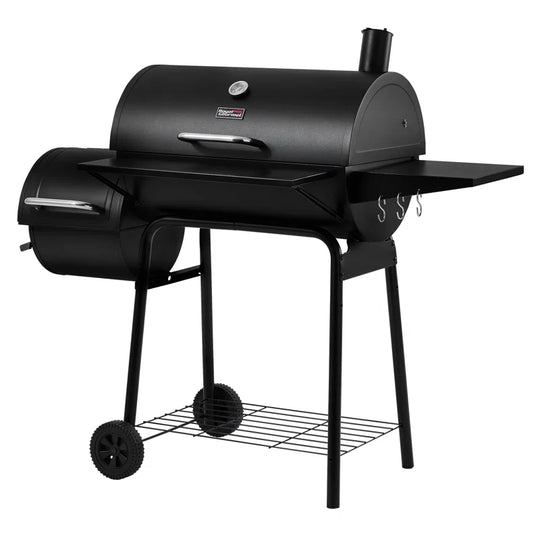 30" Barrel Charcoal Grill with Smoker and Side Table