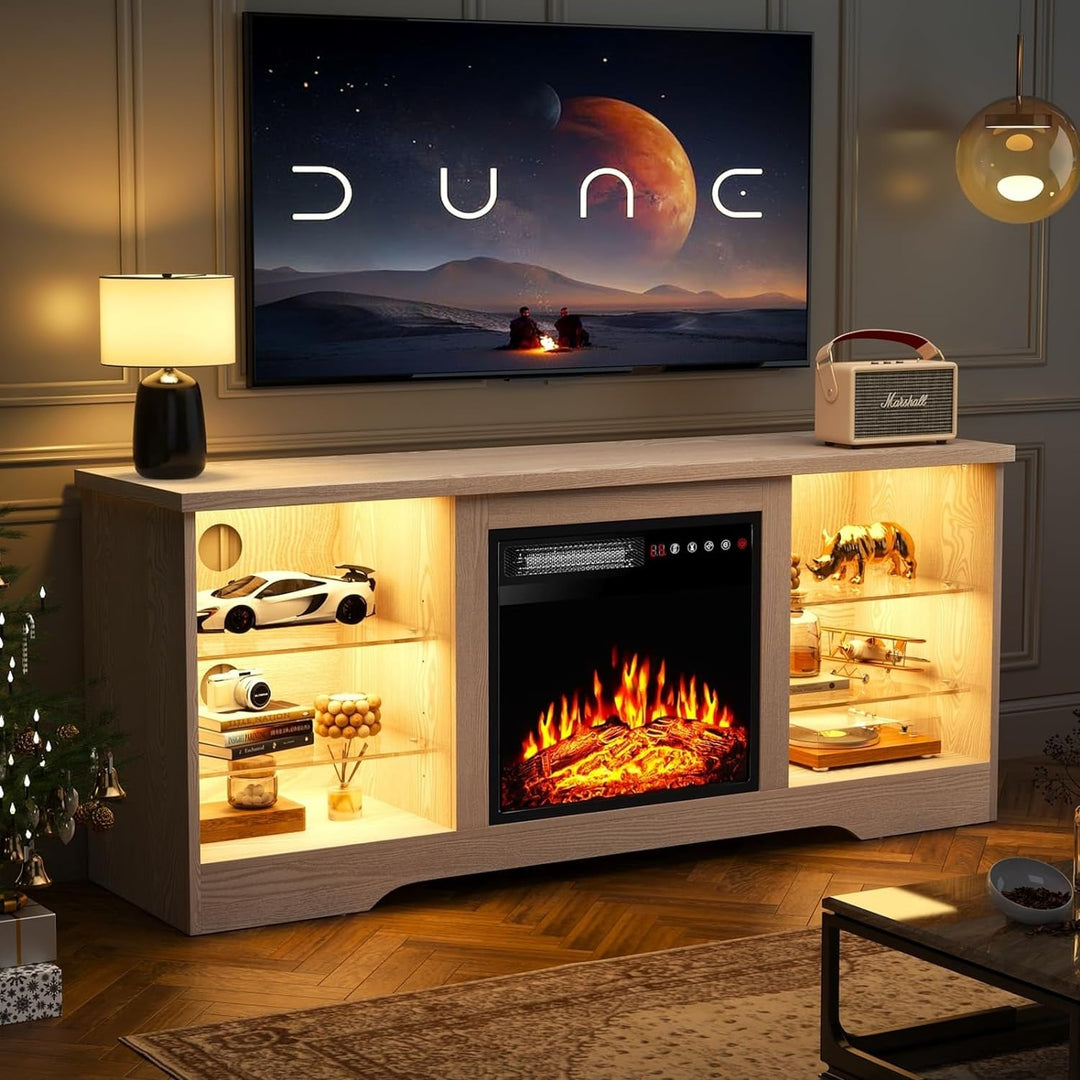 58" Fireplace TV Stand with 18'' Electric Fireplace,Modern Entertainment Center for 65'' Tvs,Tv Console