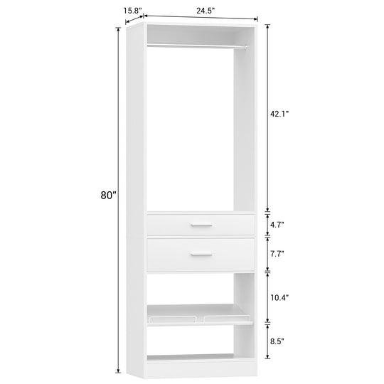 25'' W Freestanding Closet System with 2 Wooden Drawers and Adjustable Shoes Rack and Hanging Rod,Walk-In Closet Organizer