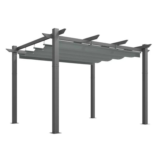 10' X 13' Outdoor Pergola with Retractable Canopy, Heavy-Duty Metal Frame and Adjustable Patio Shade Roof