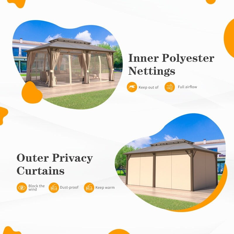 Hardtop Wood Gazebo with Double Roof – Free Dust Cover with 12X16 or 12X20 Model – Waterproof Outdoor Gazebo