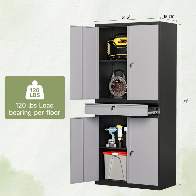 Agilar Locking Metal Garage Cabinet with Adjustable Shelves & Tool Drawer ( 71'' H X 31.5'' W X 15.7'' D)