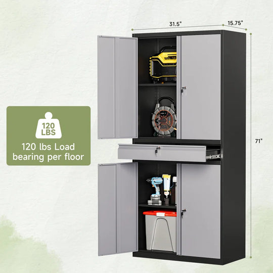 Agilar Locking Metal Garage Cabinet with Adjustable Shelves & Tool Drawer ( 71'' H X 31.5'' W X 15.7'' D)