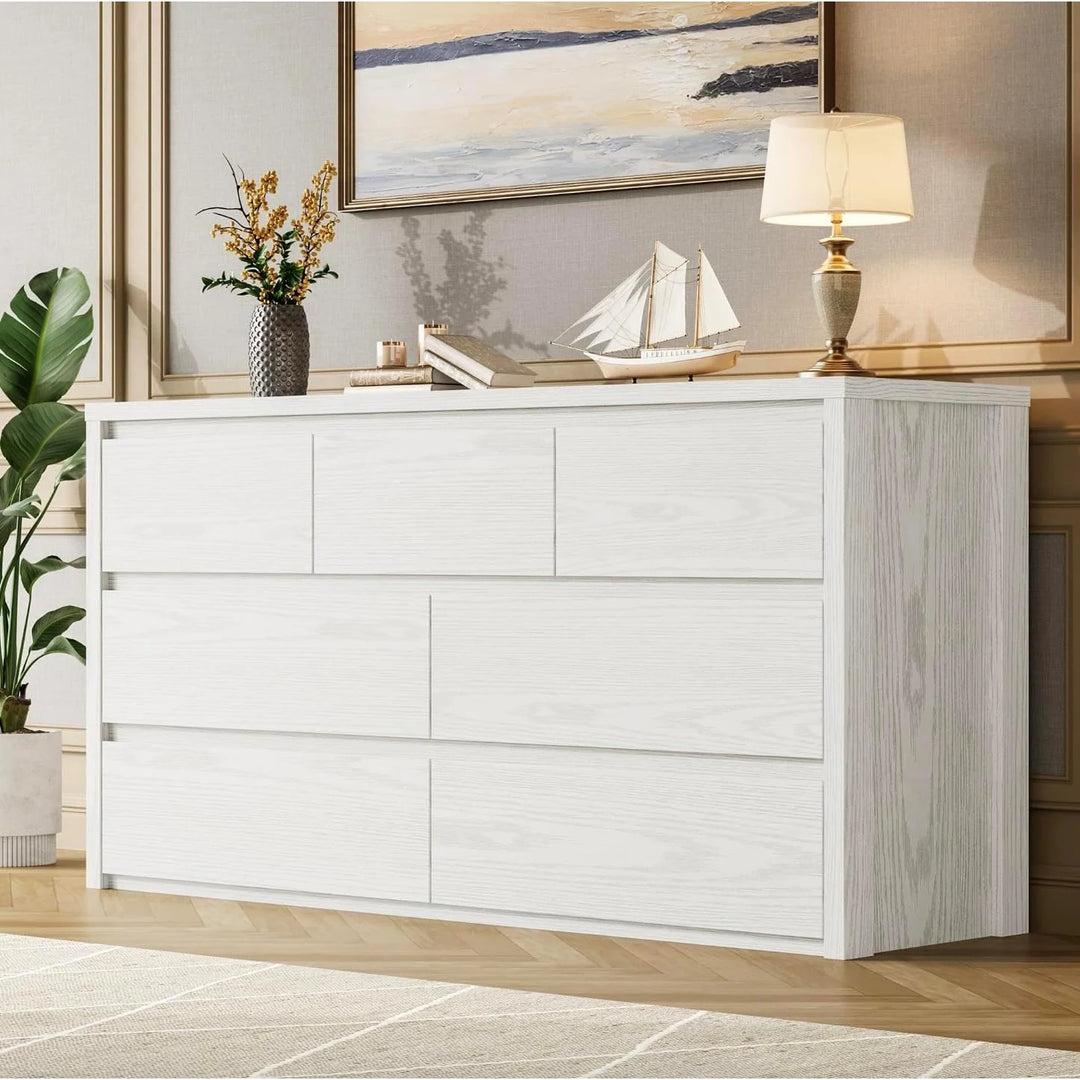 7-Drawer Dresser for Bedroom,Wide Wood Chest with Handle-Free Design,Modern Storage Cabinet for Living Room or Entryway