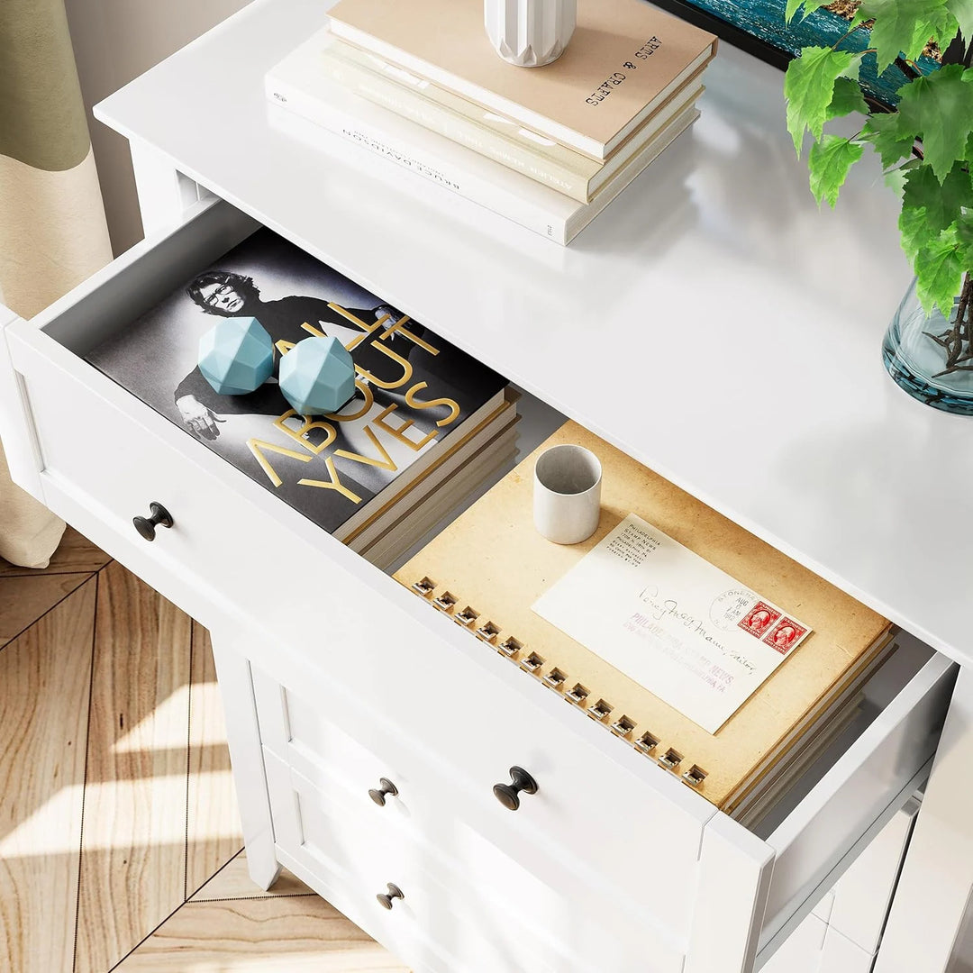Modern Bedroom Nightstand with 5 Drawers & Metal Handles - Multifunctional Storage Cabinet,Easy Assembly for Living Room