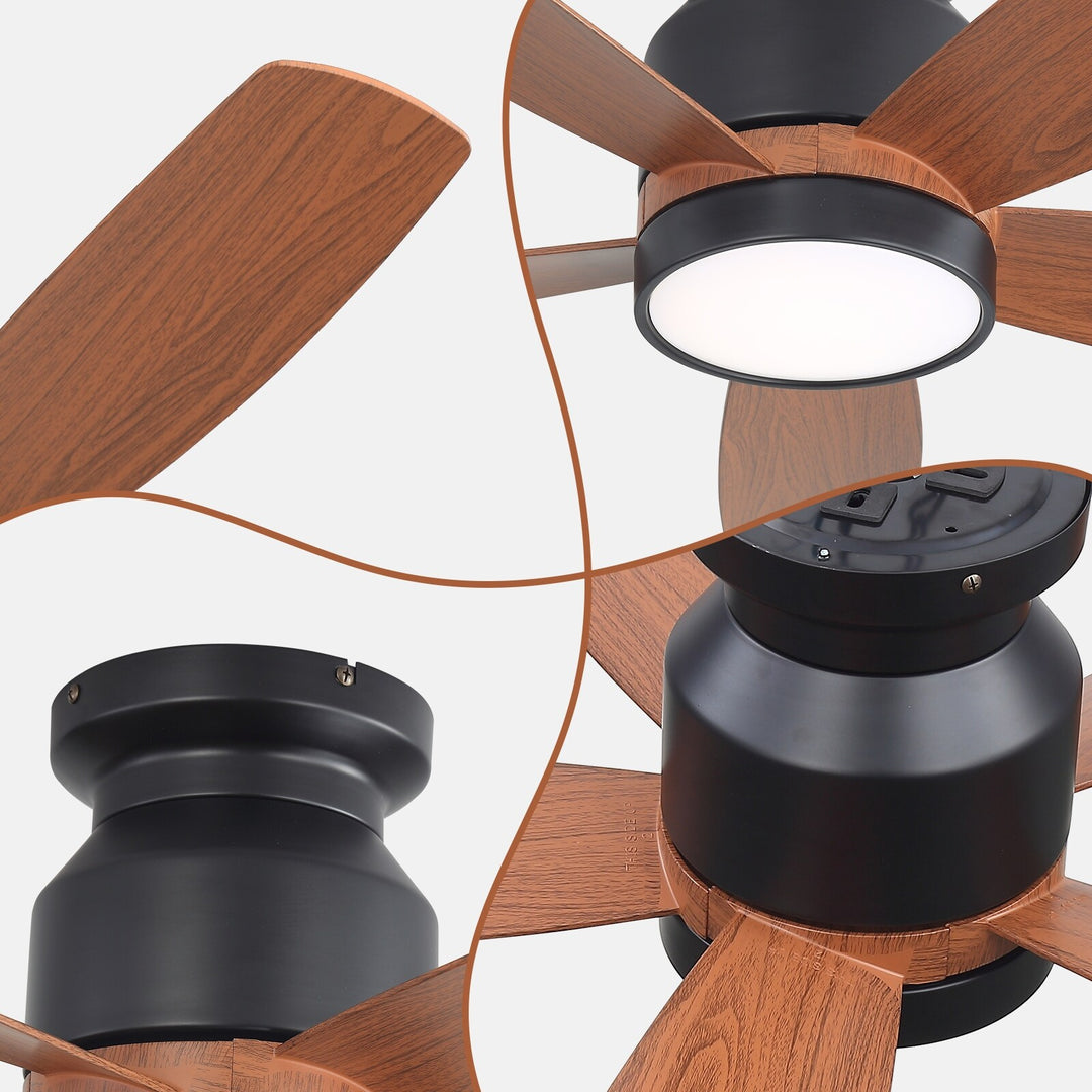 Sofucor 42"/48"/ 52"/60"Noiseless Walnut Wood Ceiling Fan with Remote Control, Integrated Light Optional