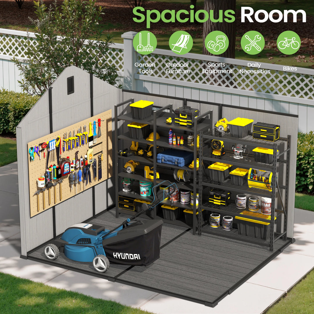 8X8/8X10/8X12 FT All-Weather Outdoor Resin Lockable Storage Shed with Windows Floor for Patio Furniture and Tools