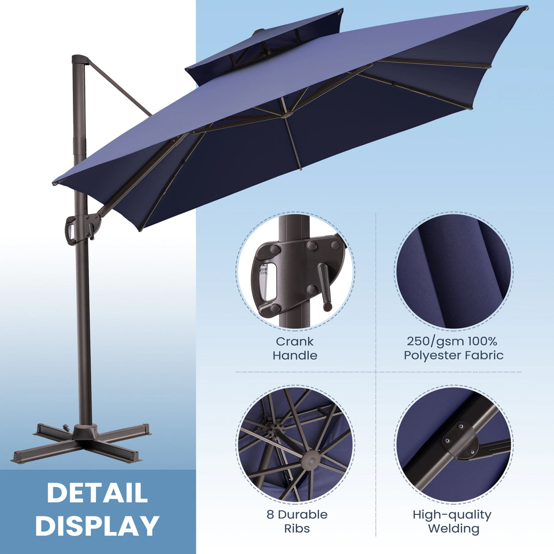 11 X 11 FT Outdoor Square Patio Cantilever Offset Umbrella with Crank and 360 Degrees Rotation