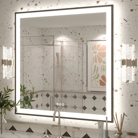 Extra Large Black Frame LED Bathroom Vanity Mirror with 3 Years Warranty and UL Certified
