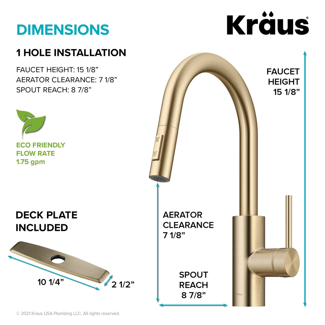 2-Function 1-Handle 1-Hole Pulldown Sprayer Brass Kitchen Faucet