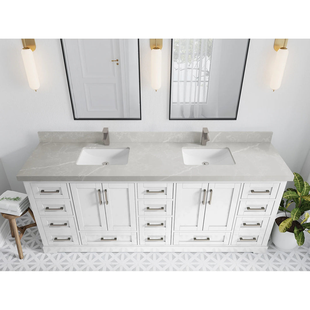 Willow Collection 84 in W X 22 in D X 36 in H Boston Double Bowl Sink Bathroom Vanity with Countertop