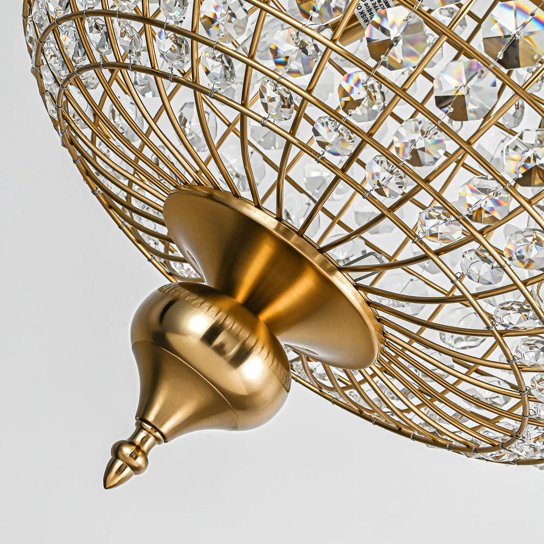 Retro French 4/5-Light Antique Brass Globe Crystal Chandelier for Living/Dining Room