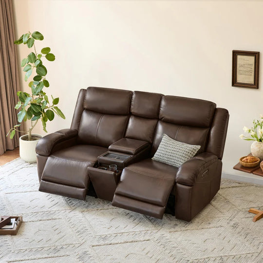 Hadlee Genuine Leather Reclining Sofa with Multi-Function Console.