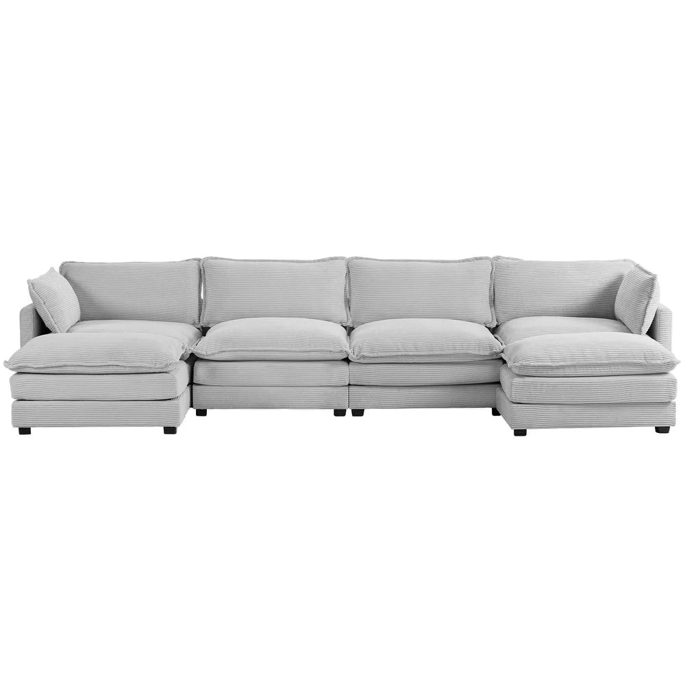 Corduroy Sectional Sofa with Removable Ottomans & Ultra-Soft Cushions for Living Room & Bedroom