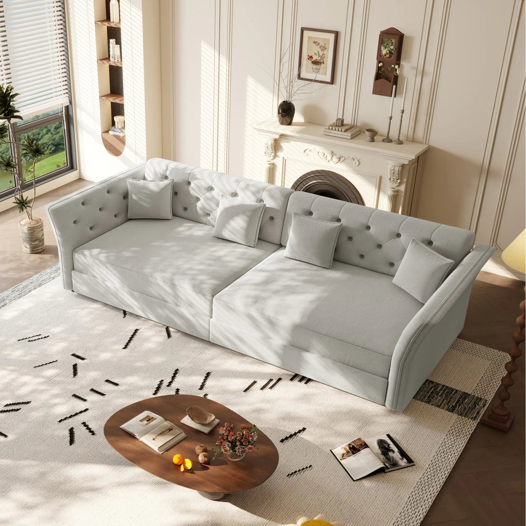 100" Velvet Convertible Sofa Bed with with Fabric Flower Tufted Design