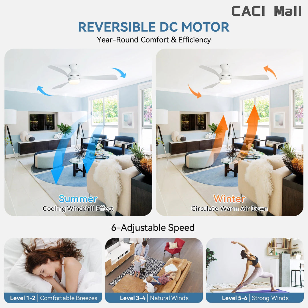 Sofucor 52/60 Inch Ceiling Fan with Integrated LED Light and Remote Control Quiet DC Motor
