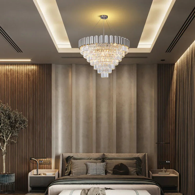 Large Crystal Chandelier - 35.4"Modern 6-Tier 17-Light Chrome Ceiling Light, Luxury K9 Crystal