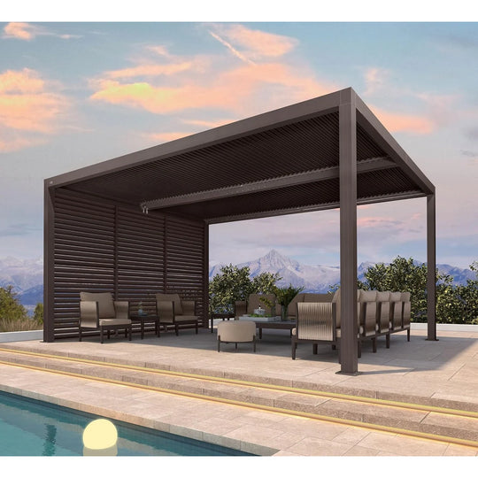 Bronze Louvered Pergola with Adjustable Roof for Deck Backyard Garden Hardtop Gazebo