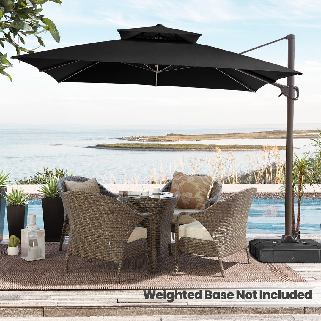 11 X 11 FT Outdoor Square Patio Cantilever Offset Umbrella with Crank and 360 Degrees Rotation