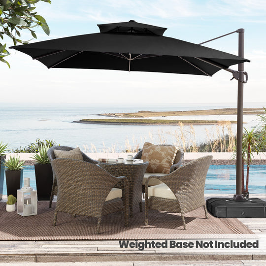 11 X 11 FT Outdoor Square Patio Cantilever Offset Umbrella with Crank and 360 Degrees Rotation