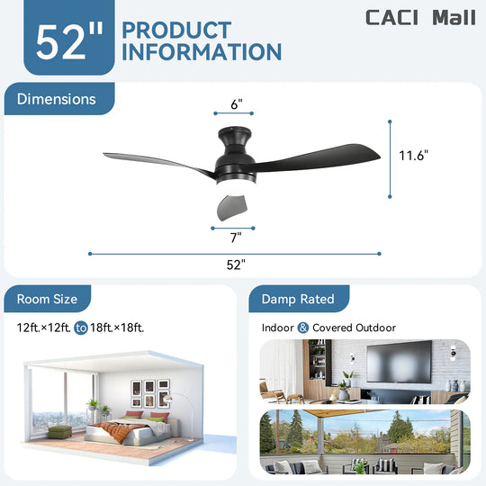Sofucor 52/60 Inch Ceiling Fan with Integrated LED Light and Remote Control Quiet DC Motor